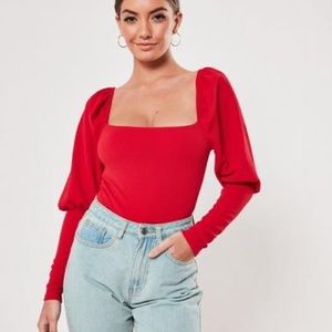 Red Puff Sleeve Bodysuit